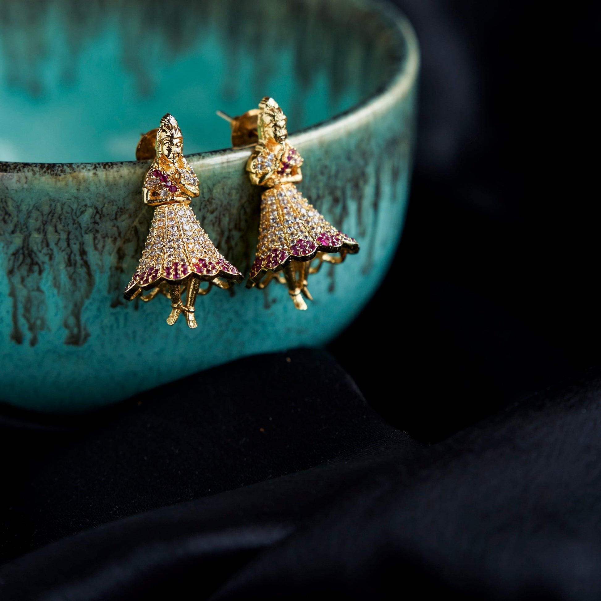Jhumka - Gold Plated Buttabomma Jhumka - Opal Touch
