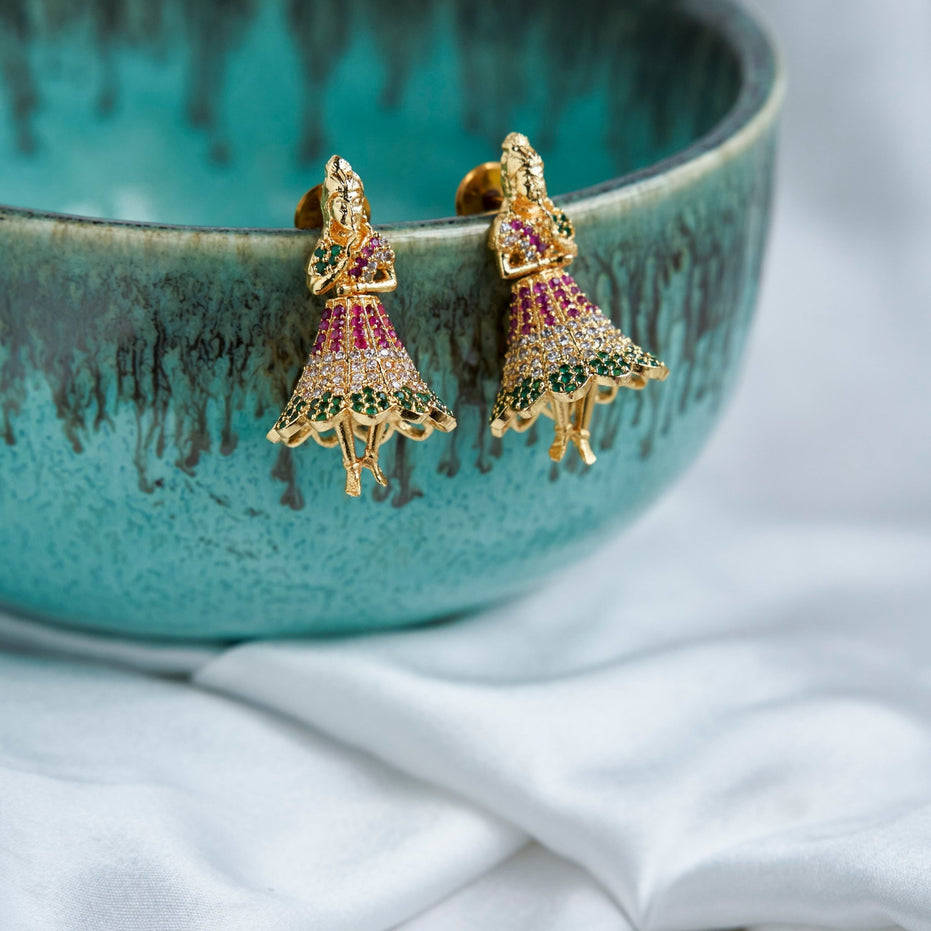 Jhumka - Gold Plated Buttabomma Jhumka - Opal Touch