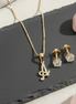 Gold - Plated Cubic Zirconia Initial A Pendant Necklace and Stud Earring Set - Opal Touch