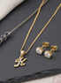 Gold - Plated Cubic Zirconia Initial K Pendant Necklace and Stud Earring Set - Opal Touch