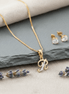 Gold - Plated Cubic Zirconia Initial R Pendant Necklace and Stud Earring Set - Opal Touch