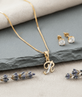 Gold - Plated Cubic Zirconia Initial R Pendant Necklace and Stud Earring Set - Opal Touch