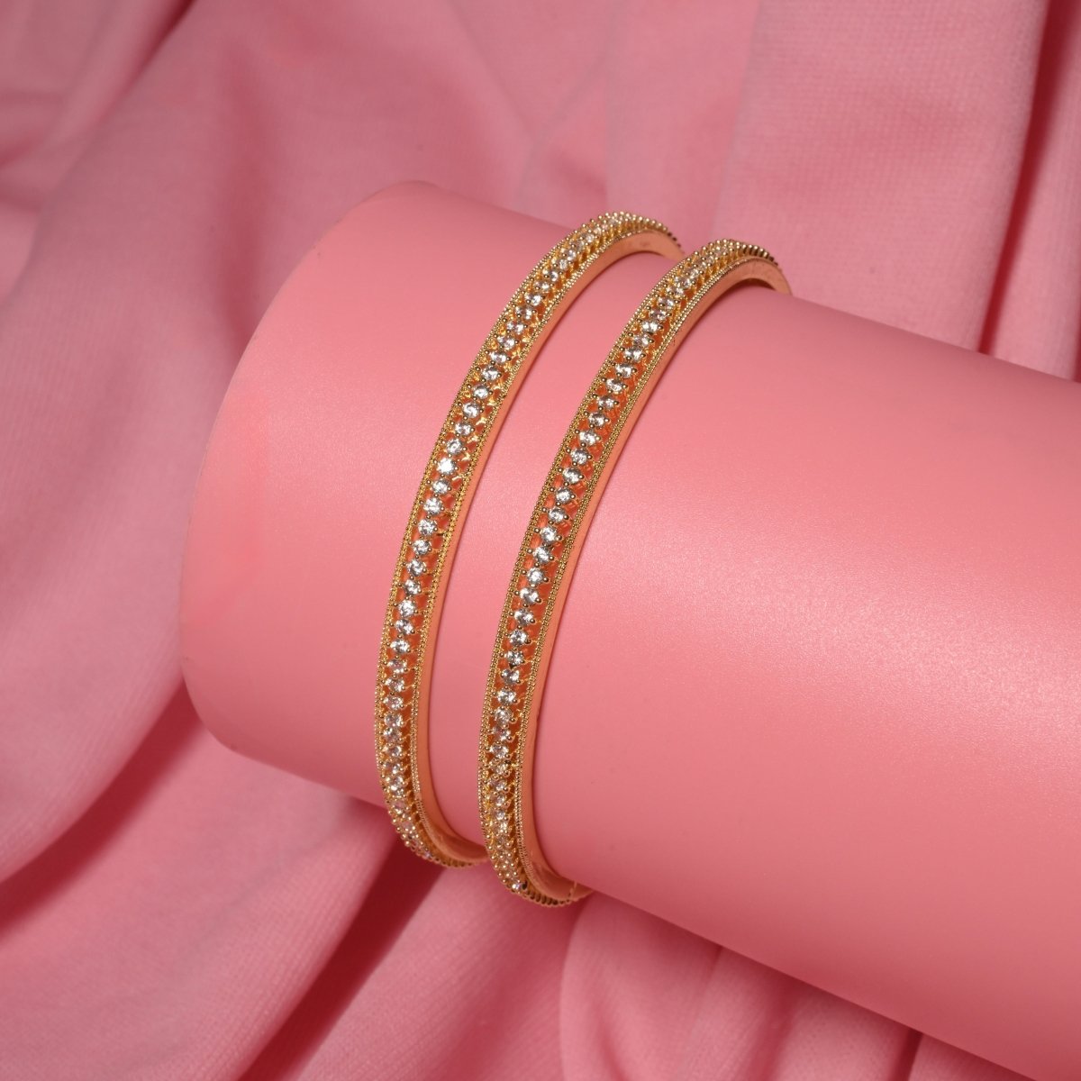 Gold Plated CZ Diamond Micro - Pave Slim Bangles (Pack of 2) - Opal Touch