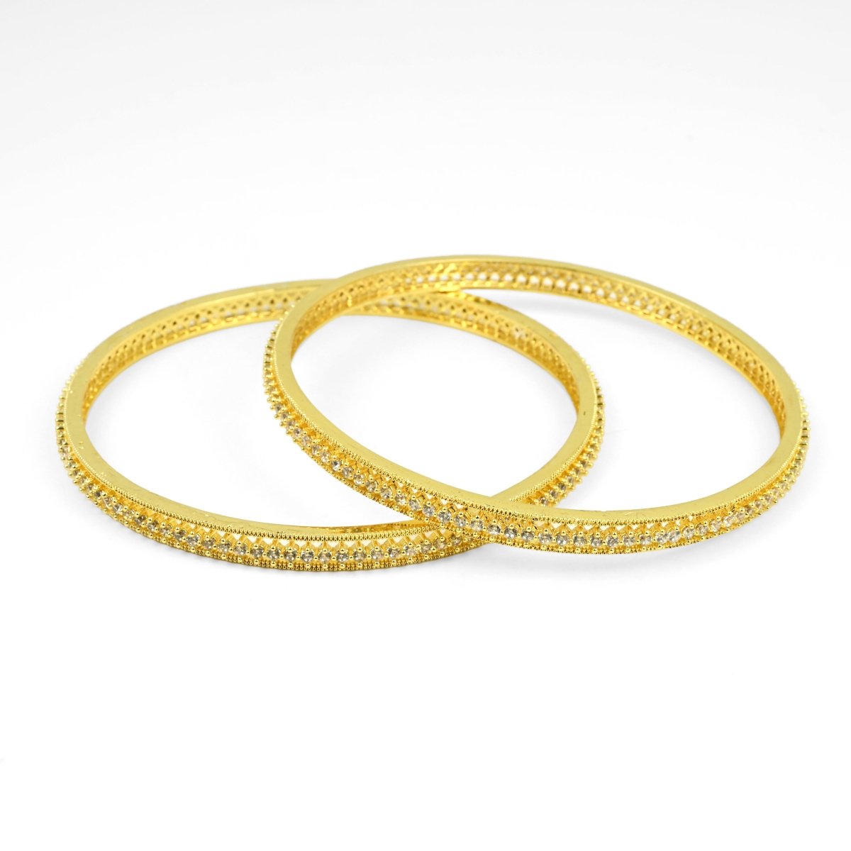 Gold Plated CZ Diamond Micro - Pave Slim Bangles (Pack of 2) - Opal Touch
