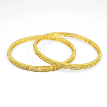 Gold Plated CZ Diamond Micro - Pave Slim Bangles (Pack of 2) - Opal Touch
