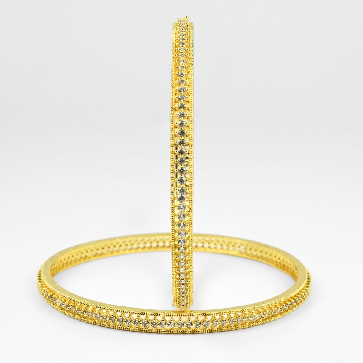 Gold Plated CZ Diamond Micro - Pave Slim Bangles (Pack of 2) - Opal Touch