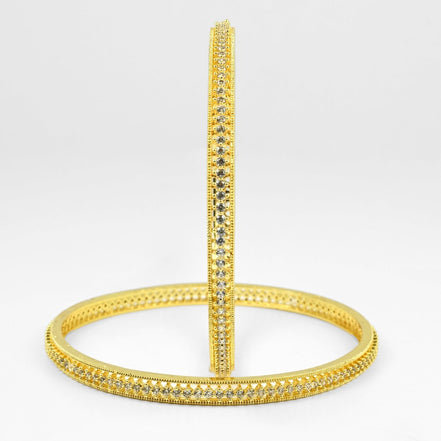 Gold Plated CZ Diamond Micro - Pave Slim Bangles (Pack of 2) - Opal Touch