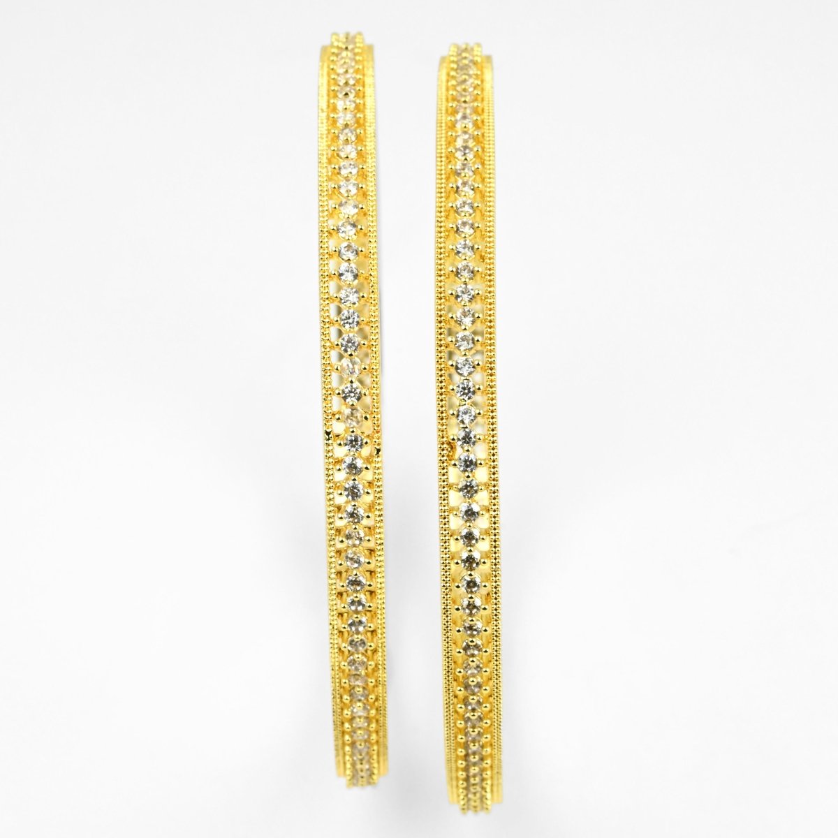 Gold Plated CZ Diamond Micro - Pave Slim Bangles (Pack of 2) - Opal Touch