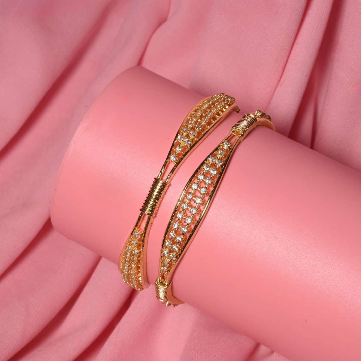Gold Plated CZ Diamond Studded Bangles (Pack of 2) - Opal Touch