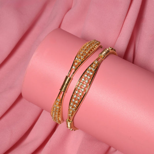 Gold Plated CZ Diamond Studded Bangles (Pack of 2) - Opal Touch