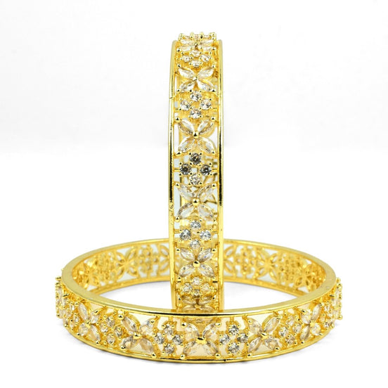 Gold Plated Floral CZ Diamond Bangles (Pack of 2) - Opal Touch