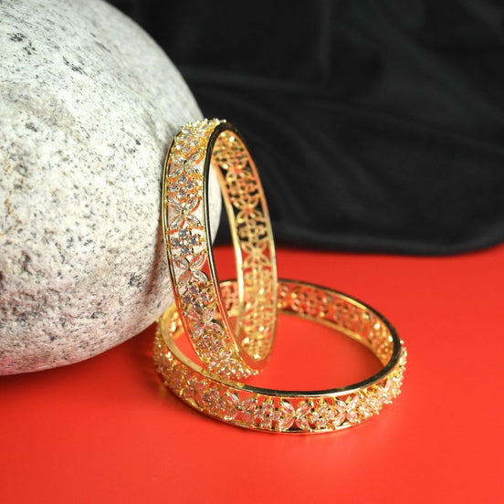 Gold Plated Floral CZ Diamond Bangles (Pack of 2) - Opal Touch