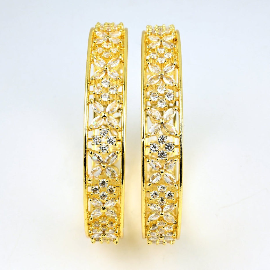Gold Plated Floral CZ Diamond Bangles (Pack of 2) - Opal Touch