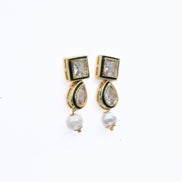 Necklace - Gold Plated Kundan & Pearl Necklace Set with Earrings - Opal Touch