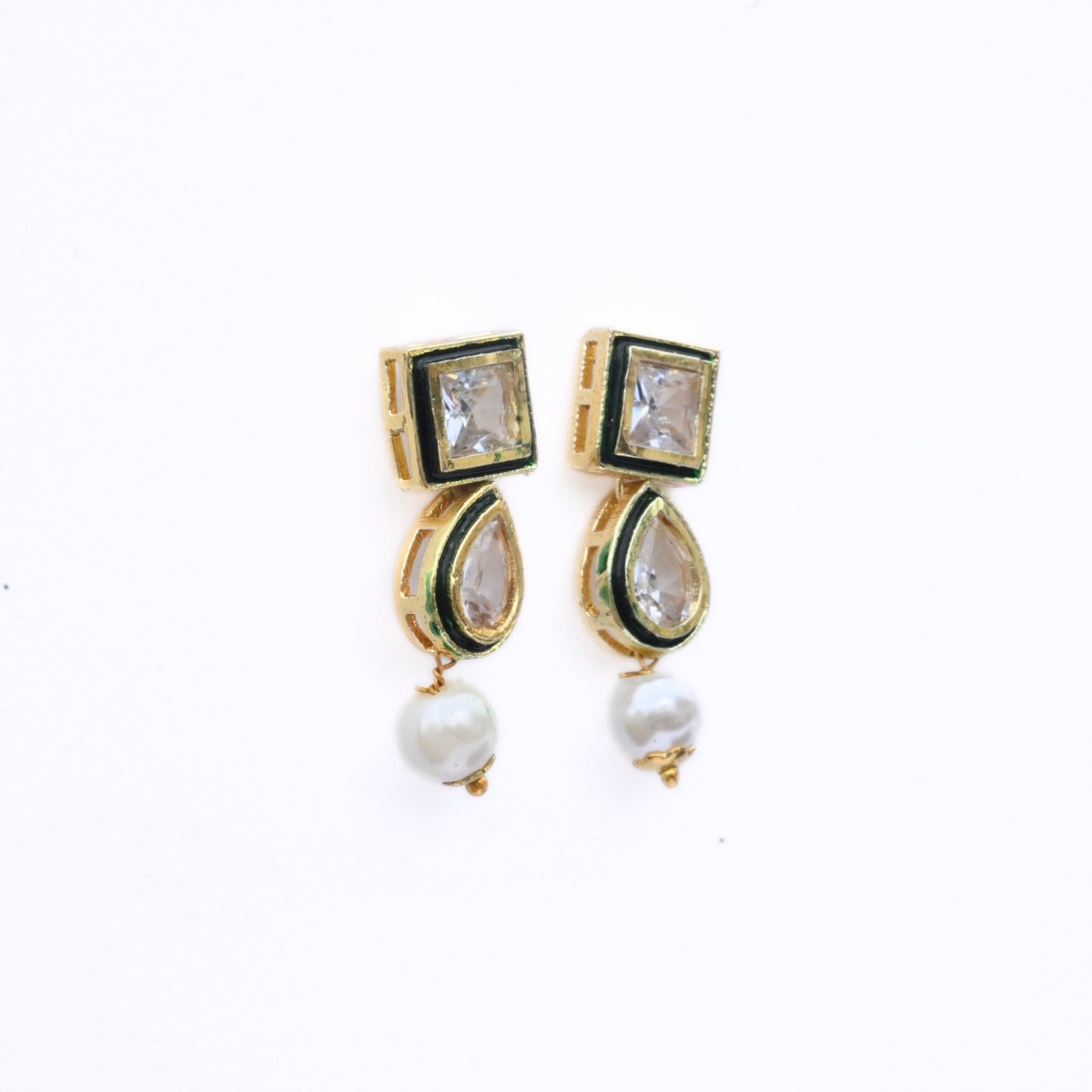 Necklace - Gold Plated Kundan & Pearl Necklace Set with Earrings - Opal Touch