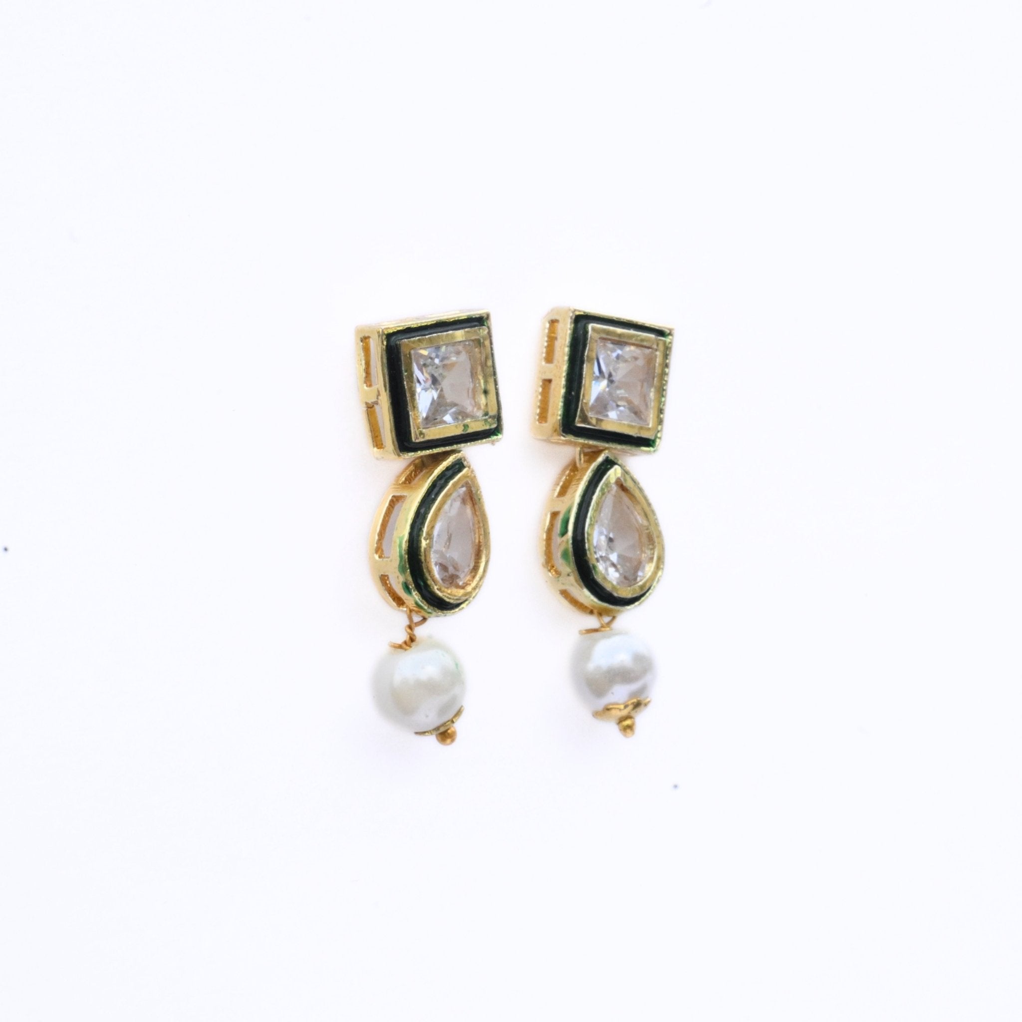 Necklace - Gold Plated Kundan & Pearl Necklace Set with Earrings - Opal Touch