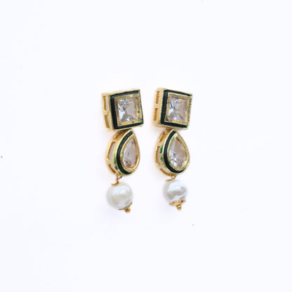 Necklace - Gold Plated Kundan & Pearl Necklace Set with Earrings - Opal Touch