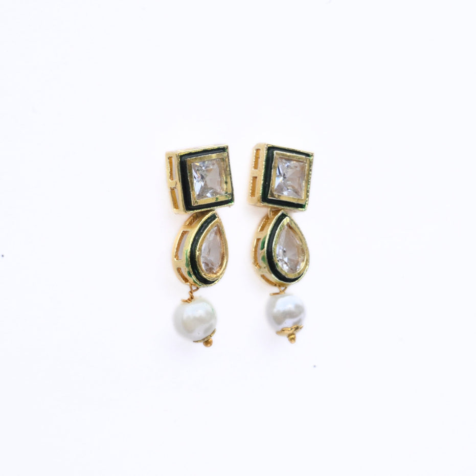 Necklace - Gold Plated Kundan & Pearl Necklace Set with Earrings - Opal Touch