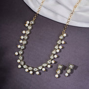 Necklace - Gold Plated Kundan & Pearl Necklace Set with Earrings - Opal Touch