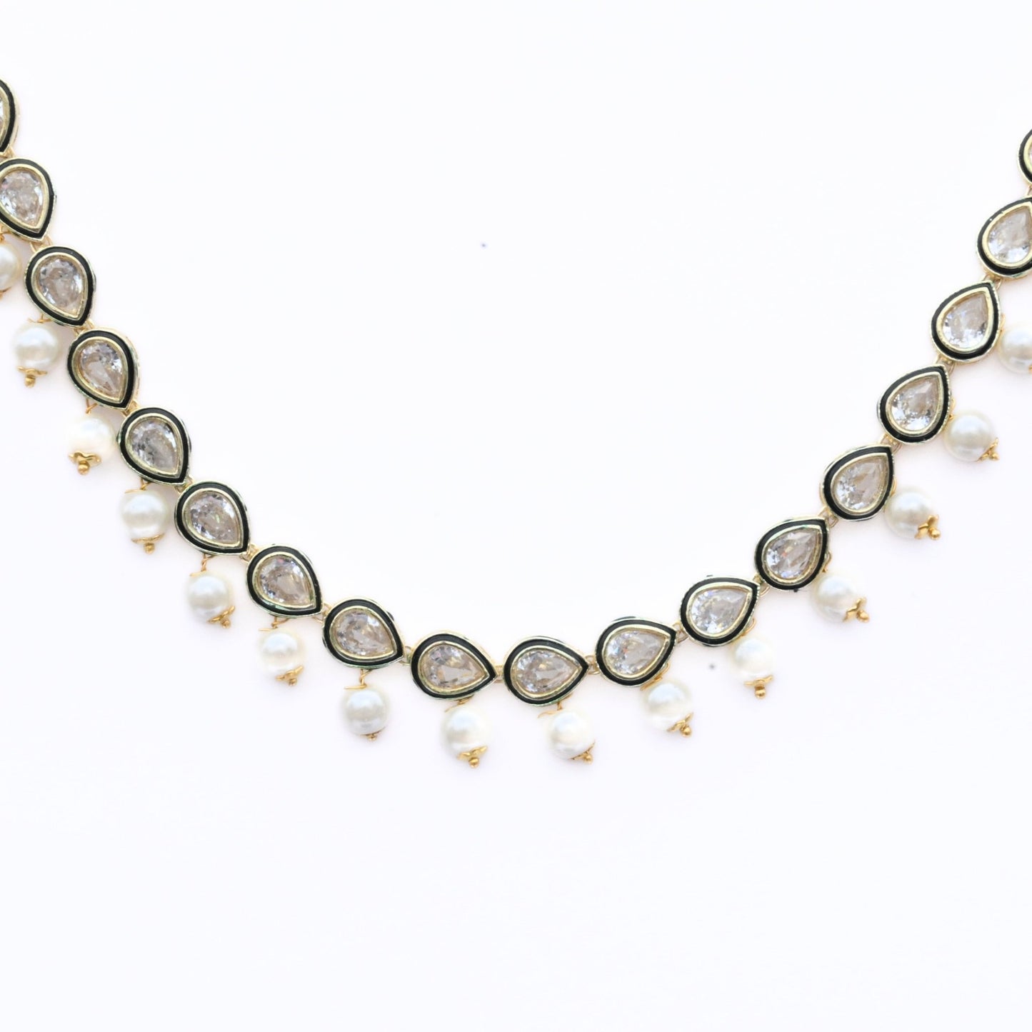 Necklace - Gold Plated Kundan & Pearl Necklace Set with Earrings - Opal Touch