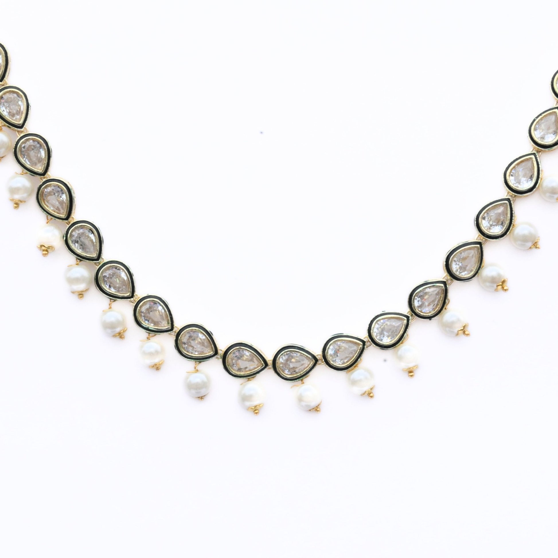 Necklace - Gold Plated Kundan & Pearl Necklace Set with Earrings - Opal Touch