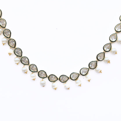 Necklace - Gold Plated Kundan & Pearl Necklace Set with Earrings - Opal Touch