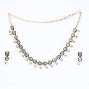 Necklace - Gold Plated Kundan & Pearl Necklace Set with Earrings - Opal Touch