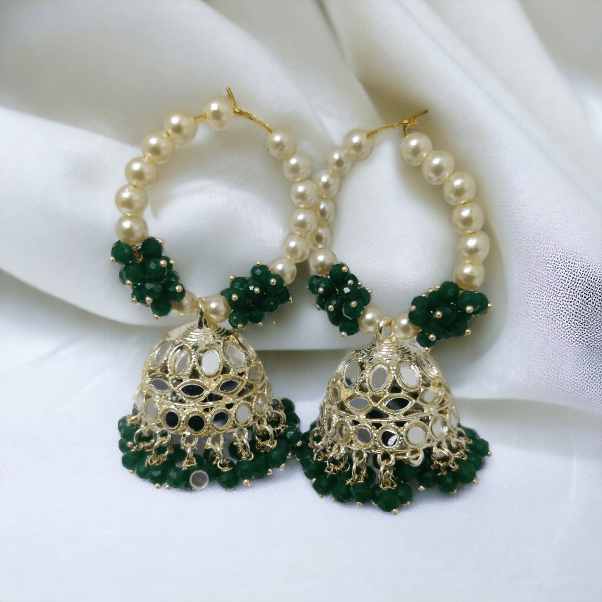 Opal Touch - Gold Plated Moti Hoop Jhumka - Jhumka