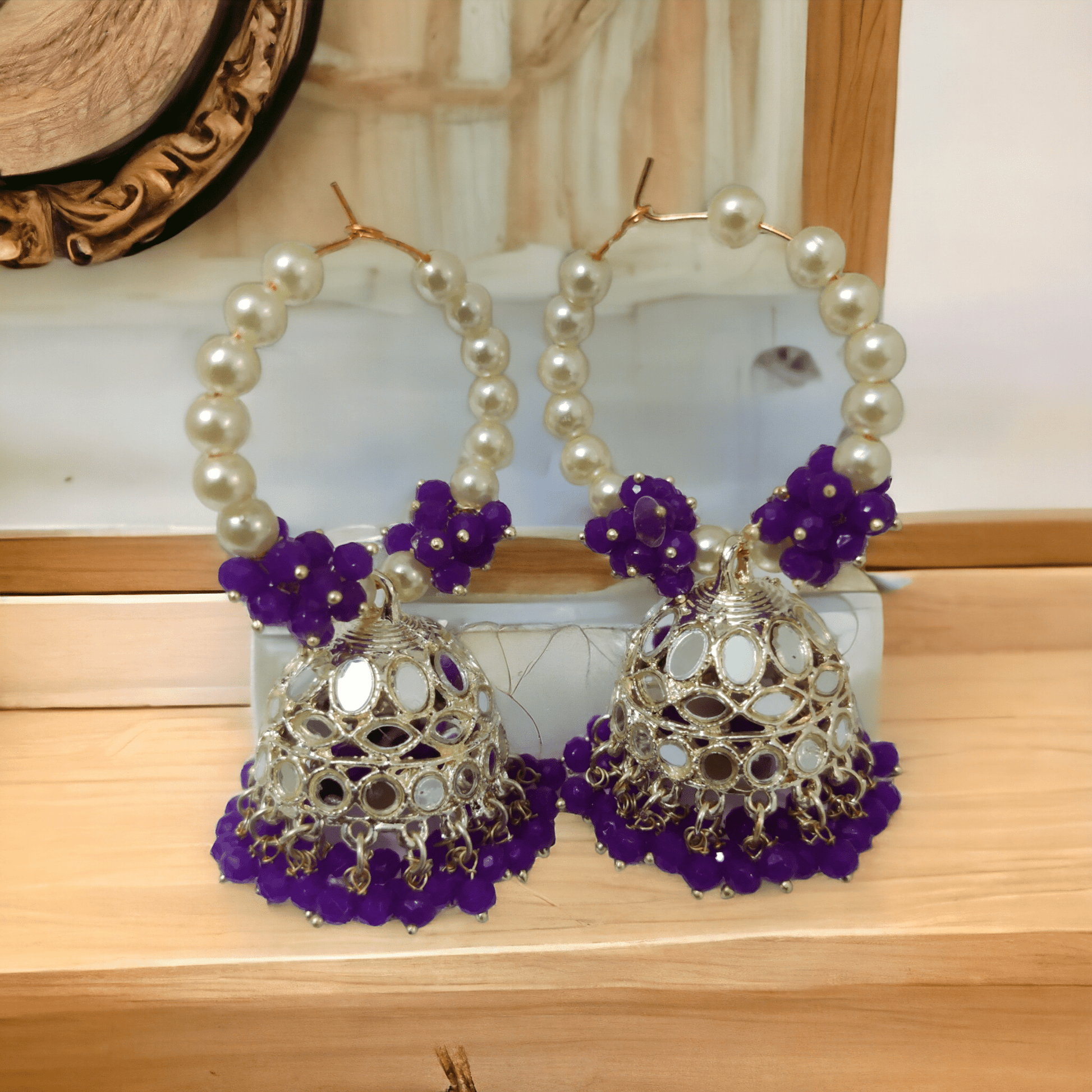 Opal Touch - Gold Plated Moti Hoop Jhumka - Jhumka