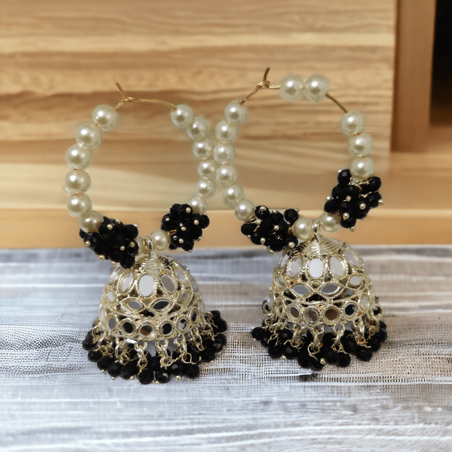 Opal Touch - Gold Plated Moti Hoop Jhumka - Jhumka