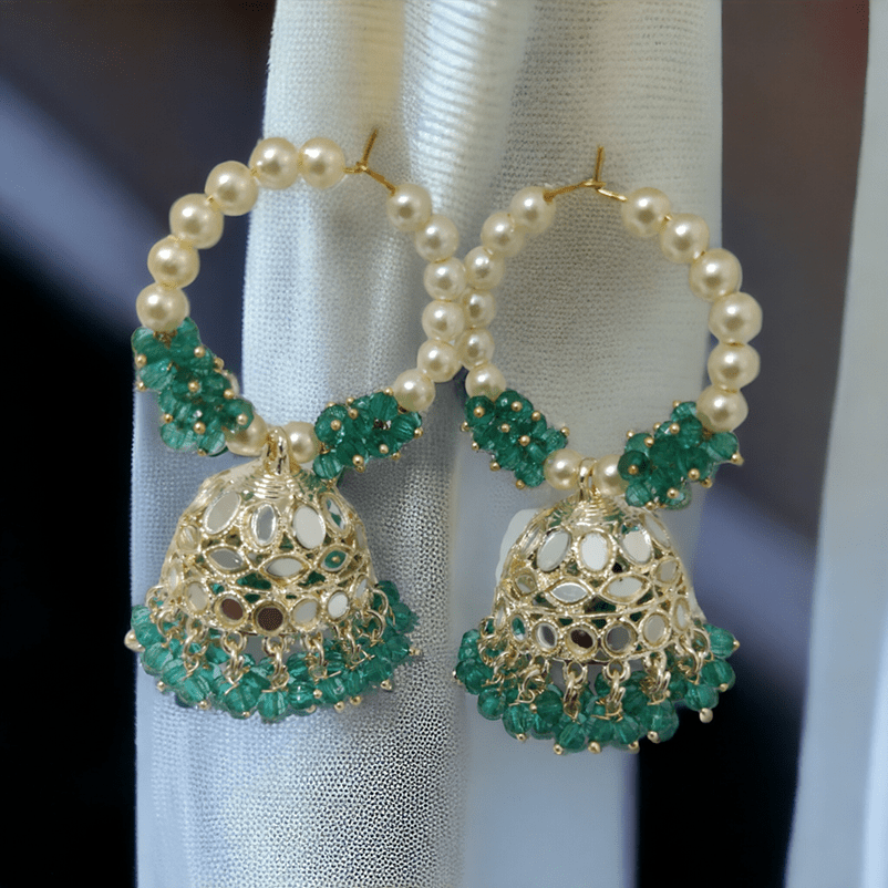 Opal Touch - Gold Plated Moti Hoop Jhumka - Jhumka