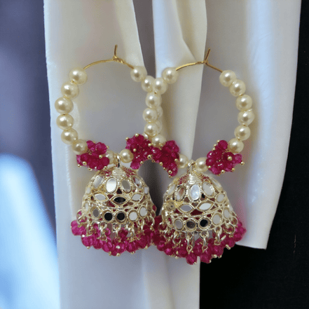 Opal Touch - Gold Plated Moti Hoop Jhumka - Jhumka