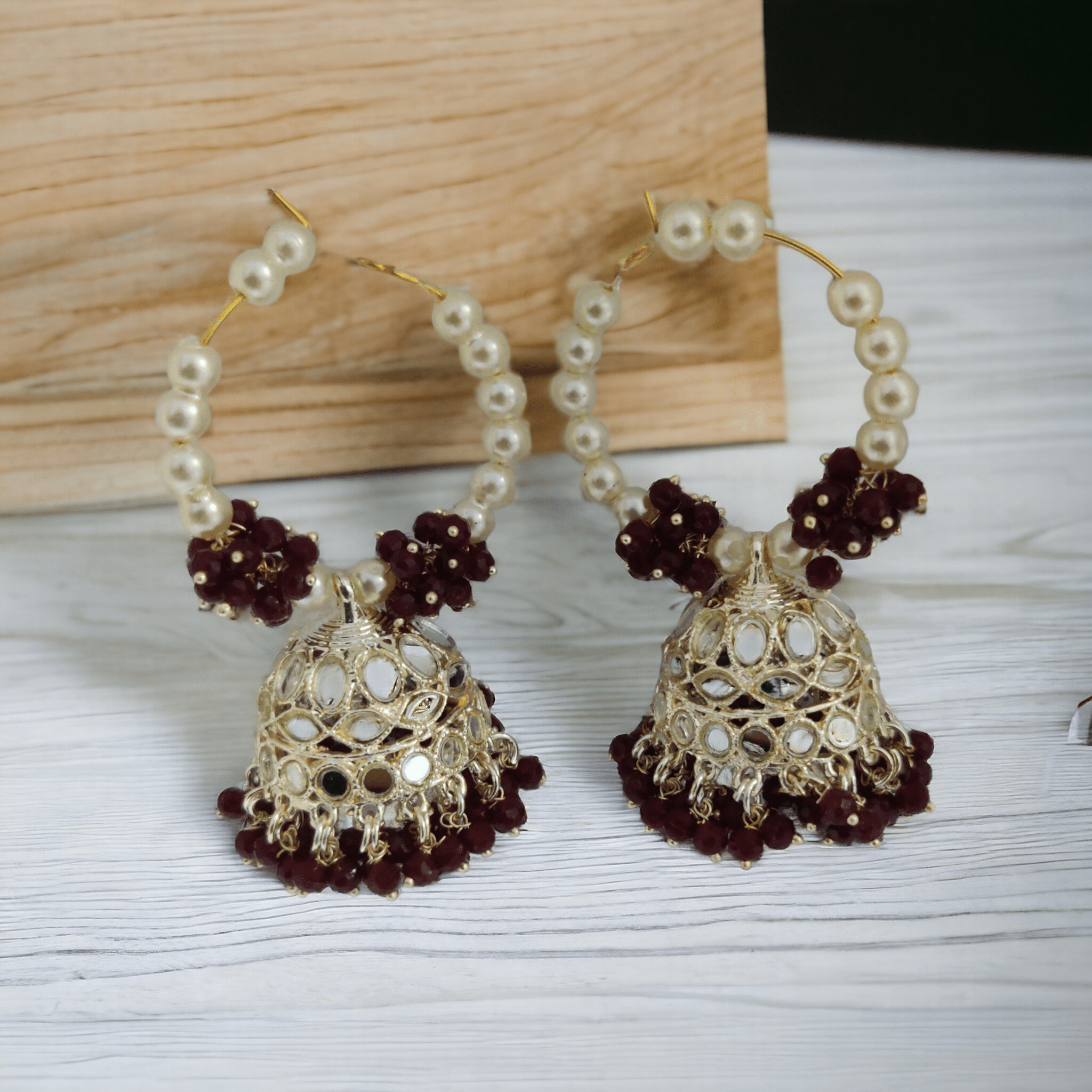 Opal Touch - Gold Plated Moti Hoop Jhumka - Jhumka