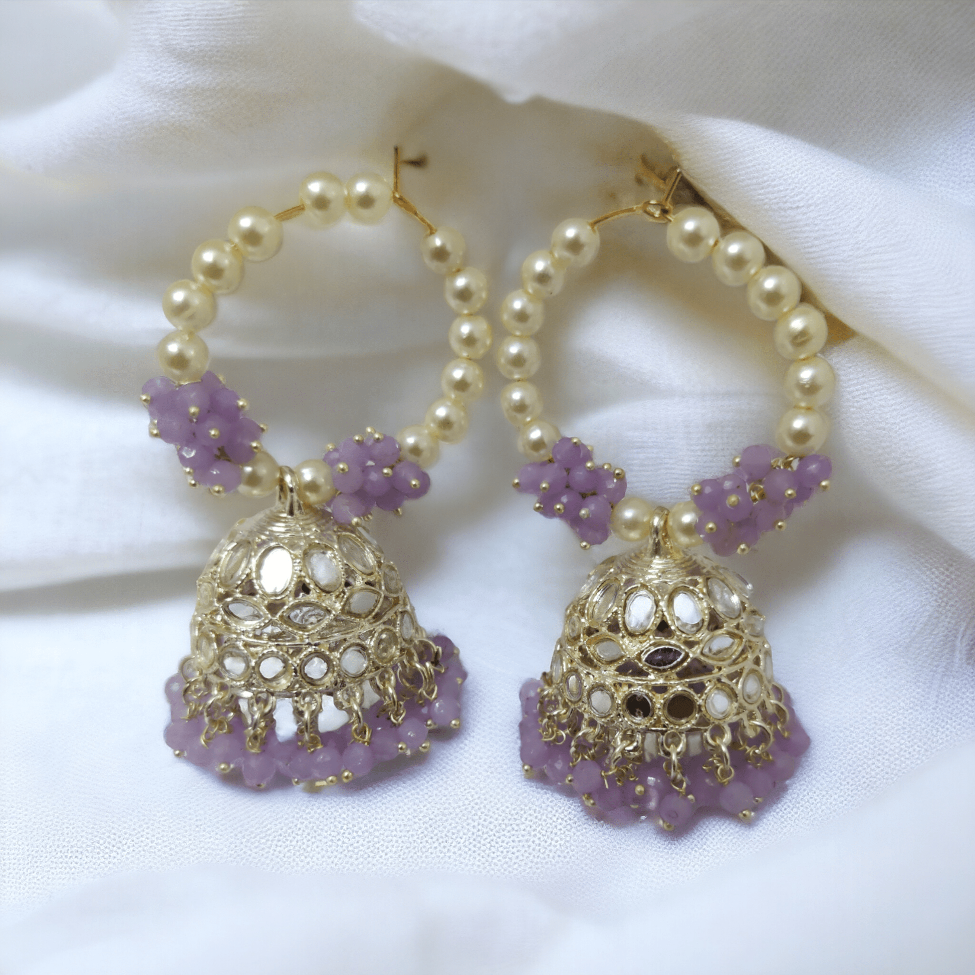 Opal Touch - Gold Plated Moti Hoop Jhumka - Jhumka