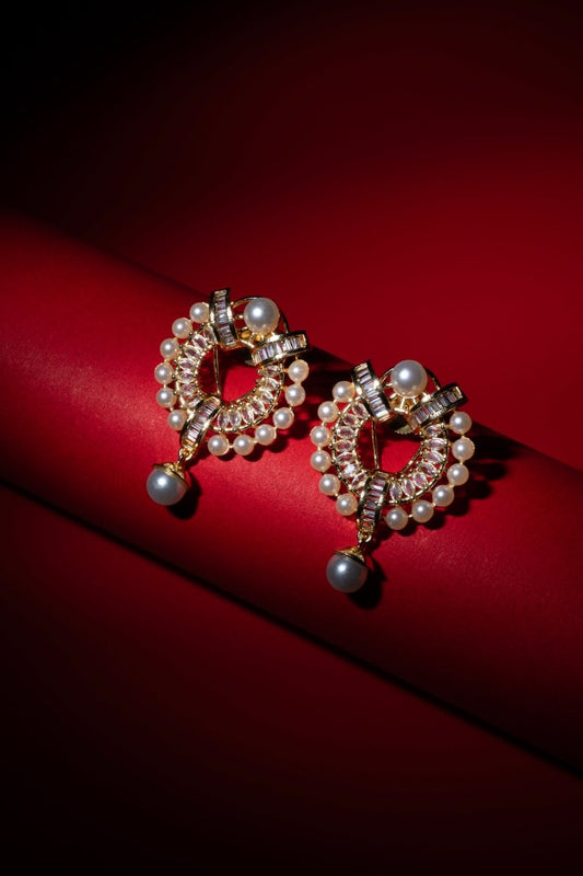 Gold - Plated Pearl & Crystal Drop Earrings - Opal Touch