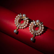 Gold - Plated Pearl & Crystal Drop Earrings - Opal Touch
