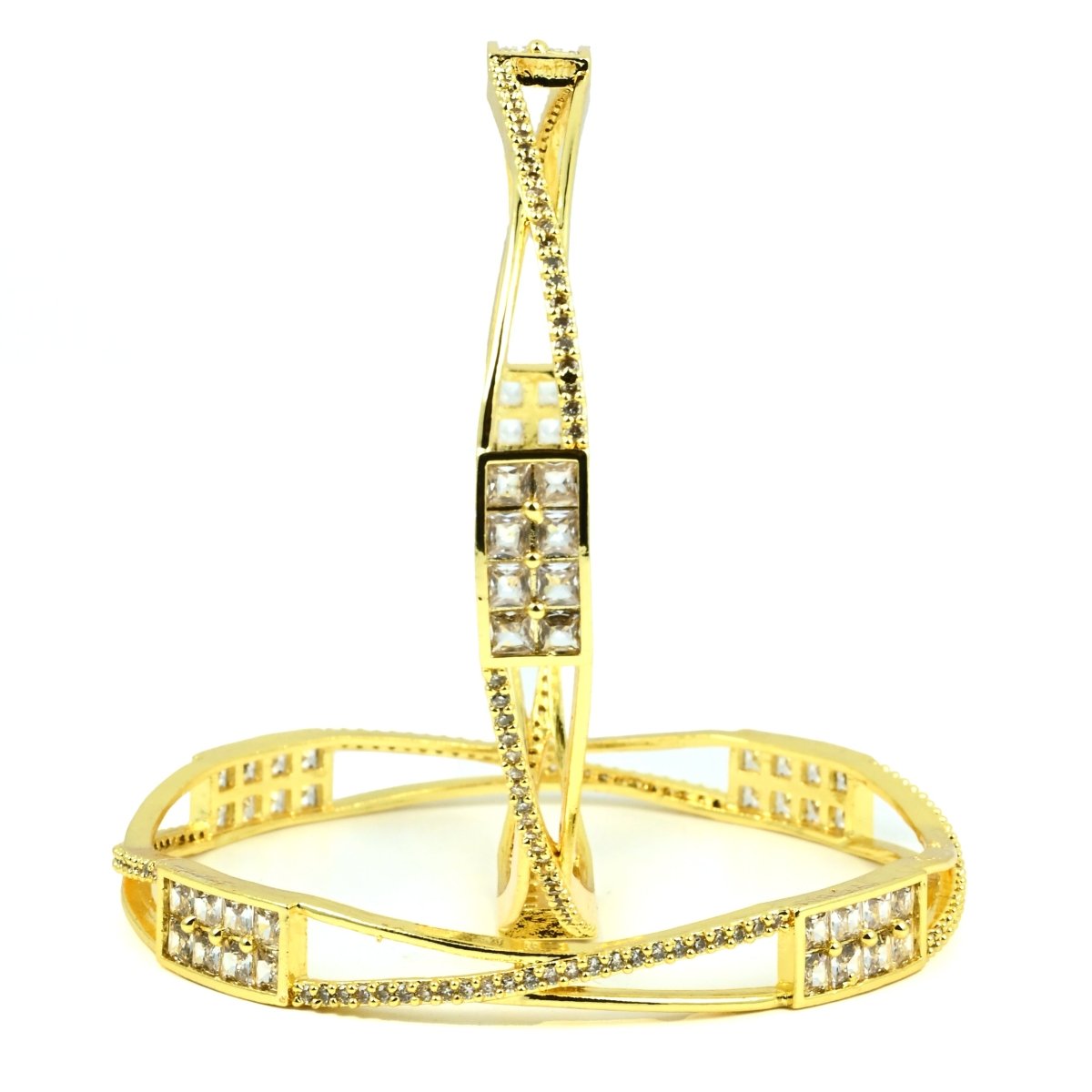 Gold Plated Rectangular Stone Studded Bangles (Pack of 2) - Opal Touch