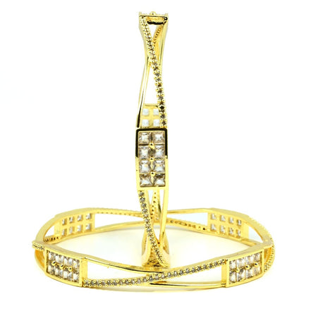 Gold Plated Rectangular Stone Studded Bangles (Pack of 2) - Opal Touch