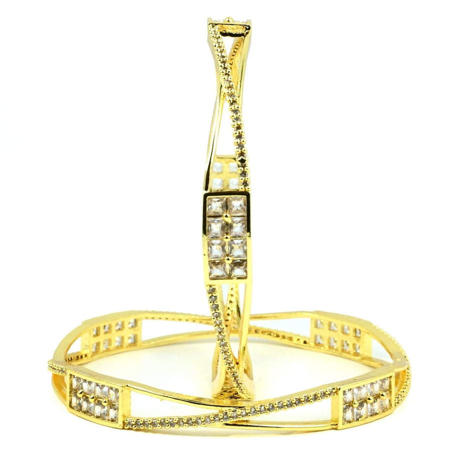Gold Plated Rectangular Stone Studded Bangles (Pack of 2) - Opal Touch