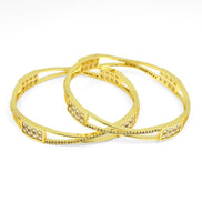 Gold Plated Rectangular Stone Studded Bangles (Pack of 2) - Opal Touch