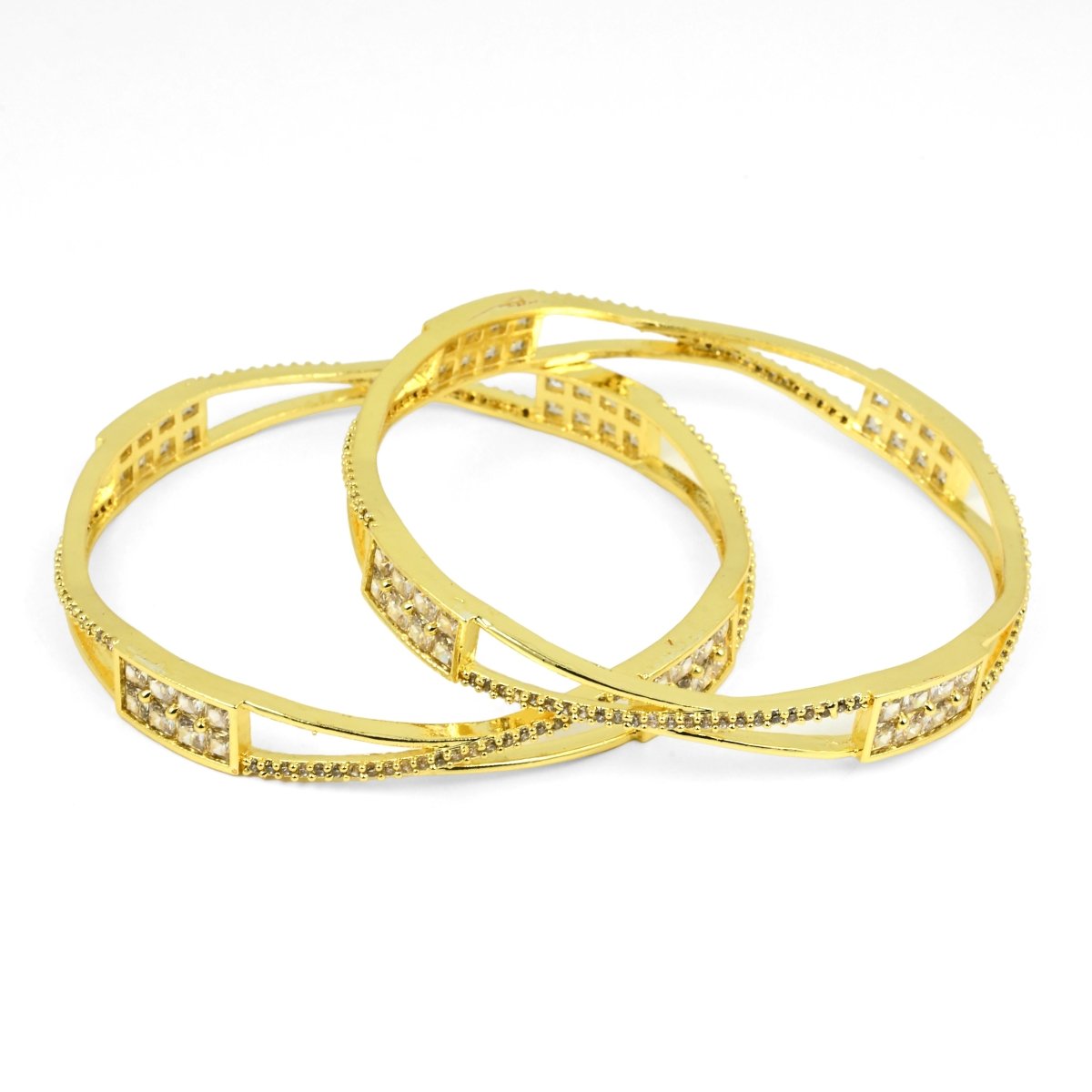 Gold Plated Rectangular Stone Studded Bangles (Pack of 2) - Opal Touch