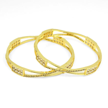 Gold Plated Rectangular Stone Studded Bangles (Pack of 2) - Opal Touch