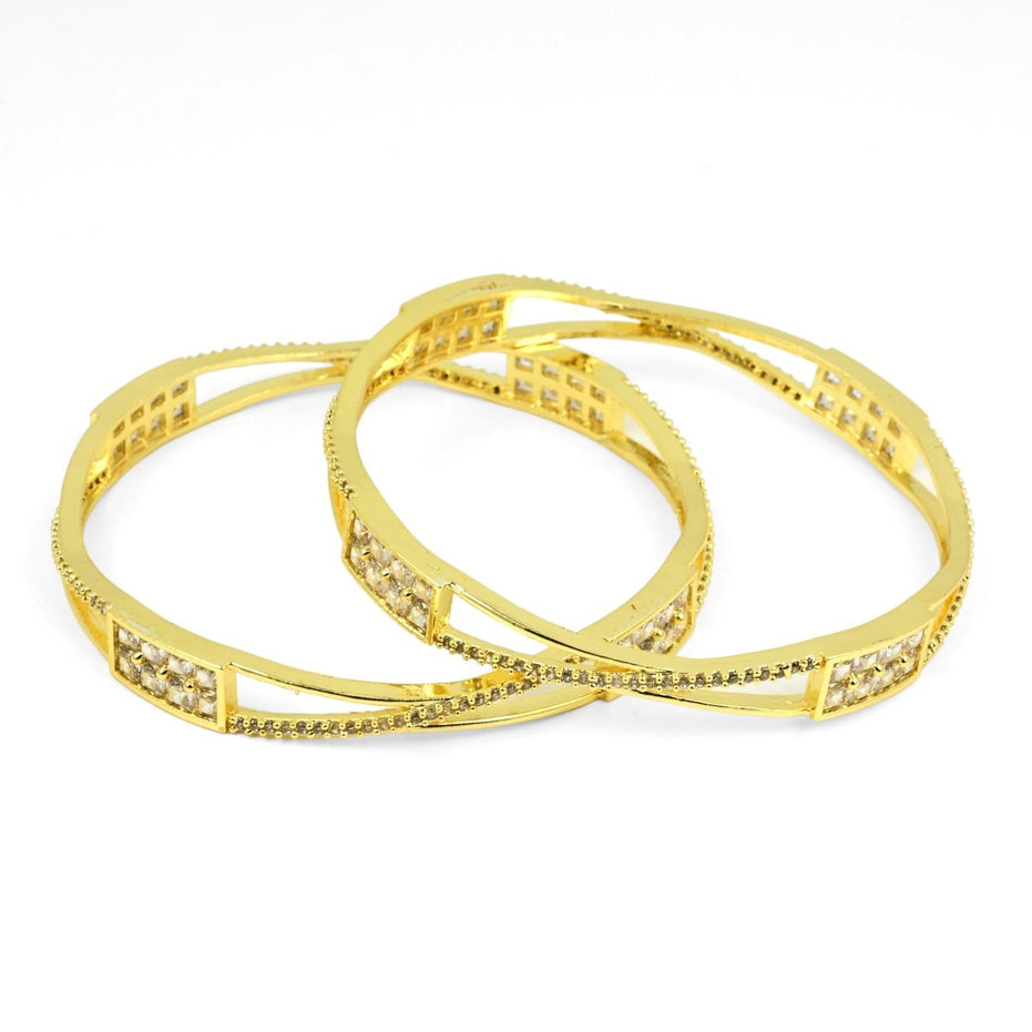 Gold Plated Rectangular Stone Studded Bangles (Pack of 2) - Opal Touch