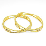 Gold Plated Rectangular Stone Studded Bangles (Pack of 2) - Opal Touch