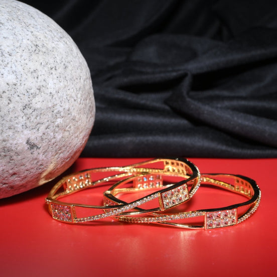 Gold Plated Rectangular Stone Studded Bangles (Pack of 2) - Opal Touch