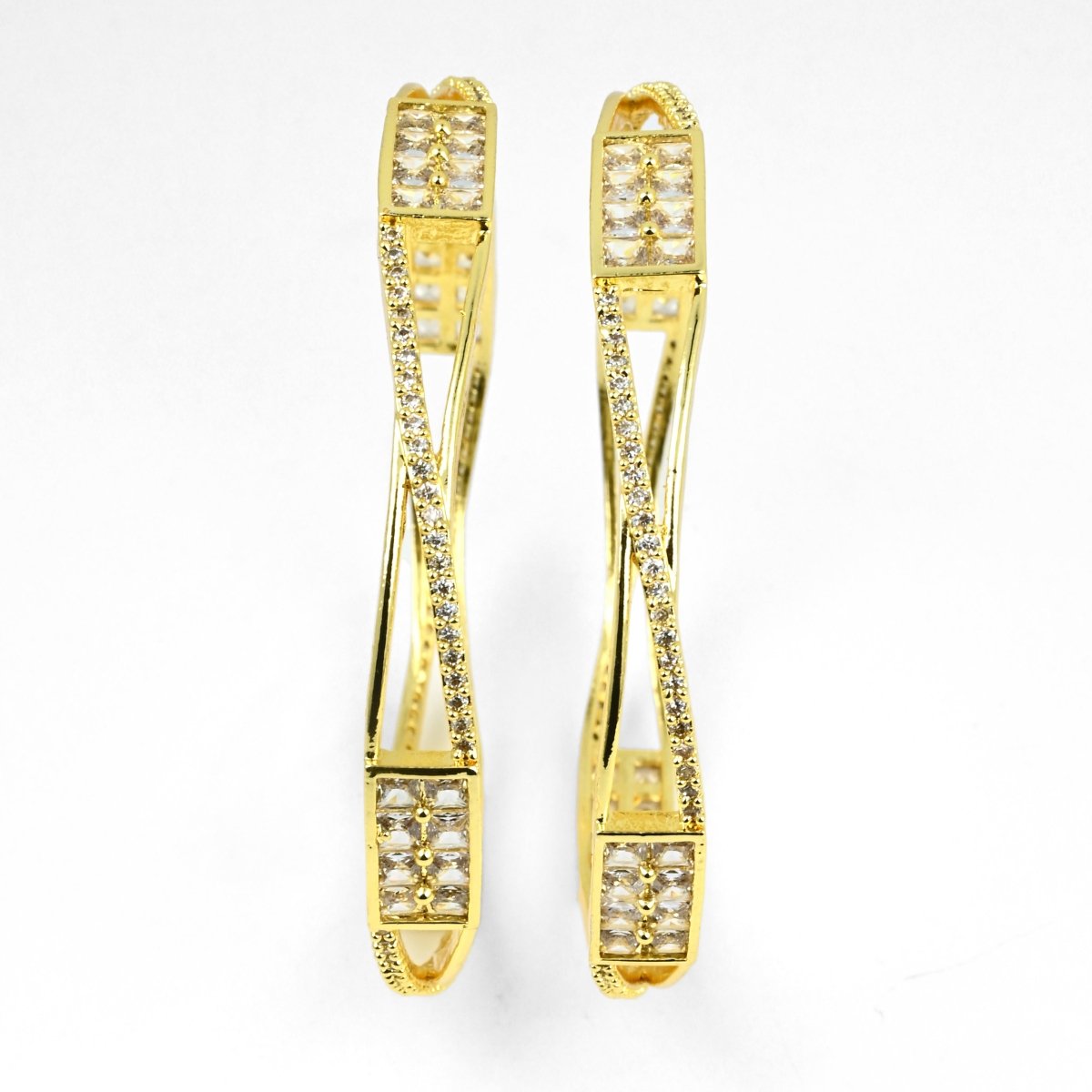 Gold Plated Rectangular Stone Studded Bangles (Pack of 2) - Opal Touch
