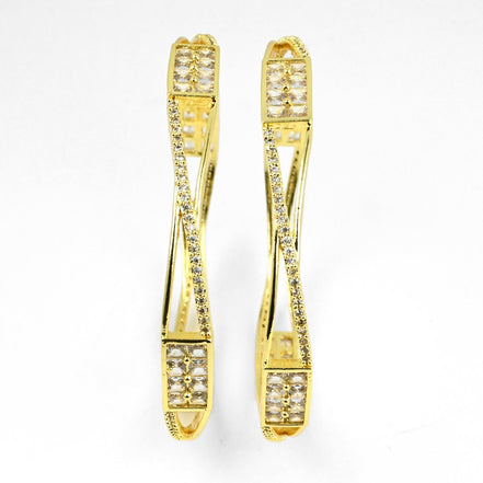 Gold Plated Rectangular Stone Studded Bangles (Pack of 2) - Opal Touch