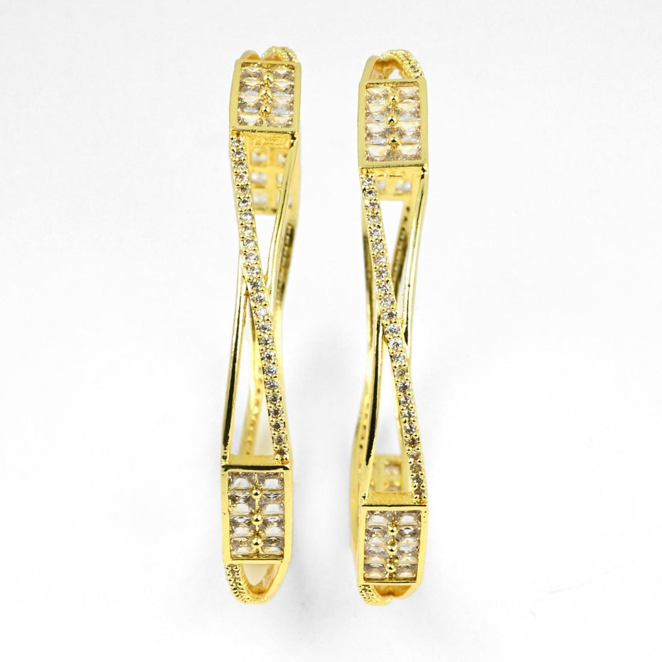 Gold Plated Rectangular Stone Studded Bangles (Pack of 2) - Opal Touch