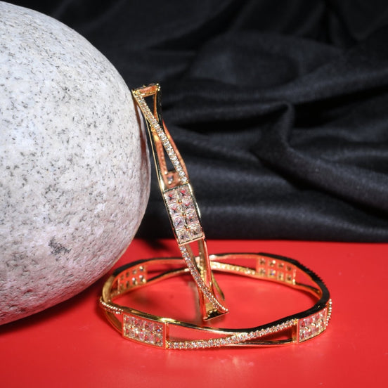 Gold Plated Rectangular Stone Studded Bangles (Pack of 2) - Opal Touch