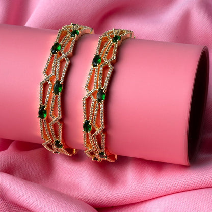 Gold - Plated Stone Studded Bangle Set (Pack of 4) - Opal Touch